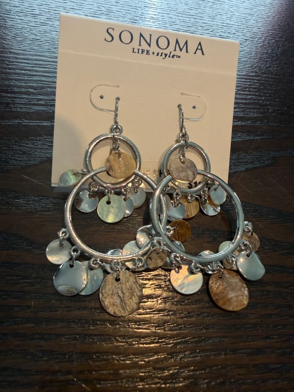 Sonoma Silver Hoop Earrings with Iridescent and Genuine Shell Discs